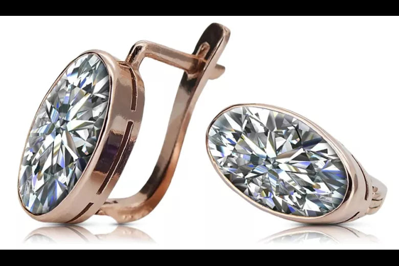 Rose pink 14k 585 gold zircon earrings vec001 Vintage Russian Soviet style
