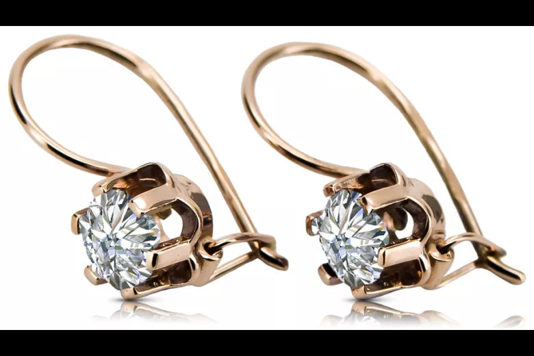 Rose pink 14k 585 gold zircon earrings vec019 Vintage Russian Soviet style