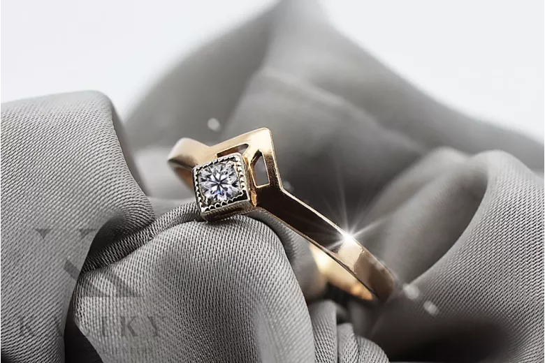 Rose pink 14k gold 585 Diamond ring vrd313r Russian Soviet Vintage style