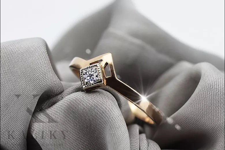 Rose pink 14k gold 585 Diamond ring vrd313r Russian Soviet Vintage style