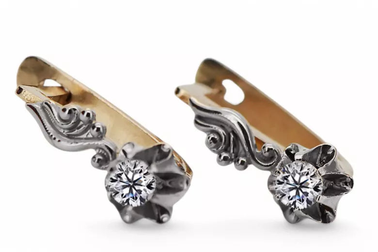 Rose pink white 14k gold585 diamond earrings ved150rw Vintage Russian Soviet style