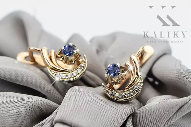 Russian 14K Rose White Gold Alexandrite diamonds earrings Russian Soviet Vintage style ved093rw-ax