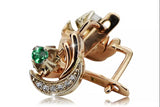Russian 14K Rose White Gold Emerald diamonds earrings Russian Soviet Vintage style ved093rw-em