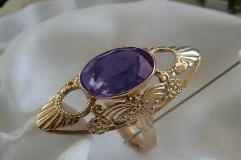 Vintage Rose Gold Ring 14K Alexandrite Ruby Emerald Sapphire Zircon 585 vrc174