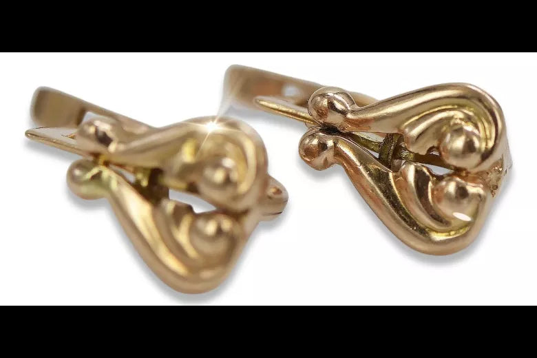 Vintage rose pink 14k 585 gold Vintage heart earrings ven132