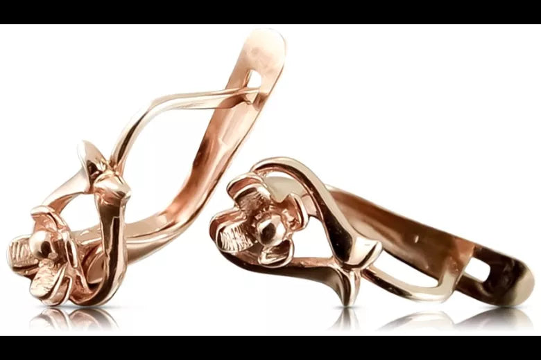 Vintage rose pink 14k 585 gold Vintage flower earrings ven166