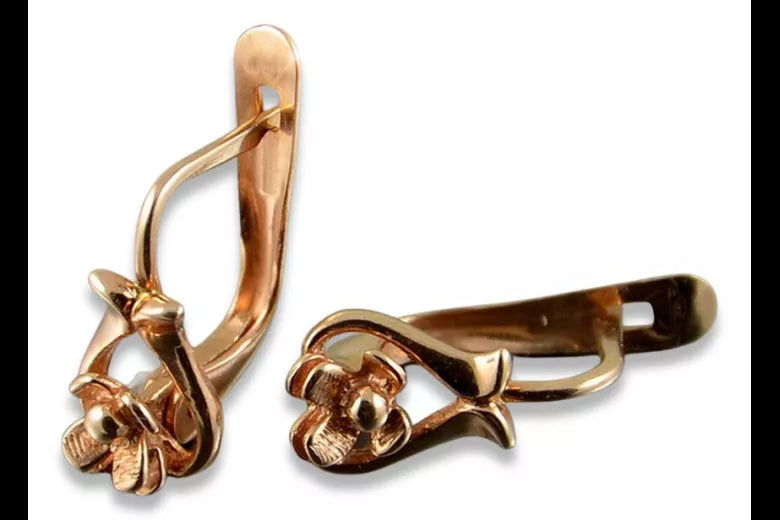 Vintage rose pink 14k 585 gold Vintage flower earrings ven166