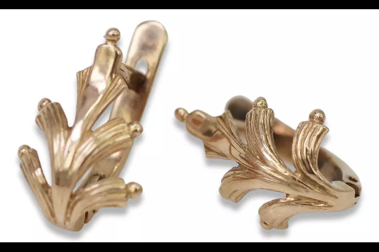 Vintage rose gold leaf earrings 14k 585 Vintage ven139