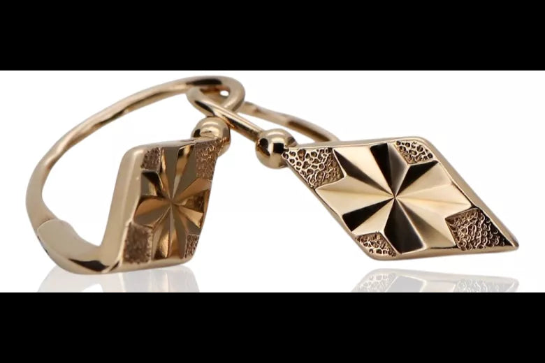 Russian Rose pink 14k 585 gold Vintage square earrings ven060