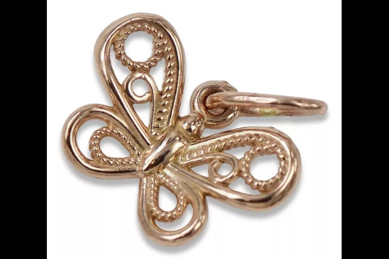 Vintage rose pink 14k 585 gold butterfly pendant vpn062