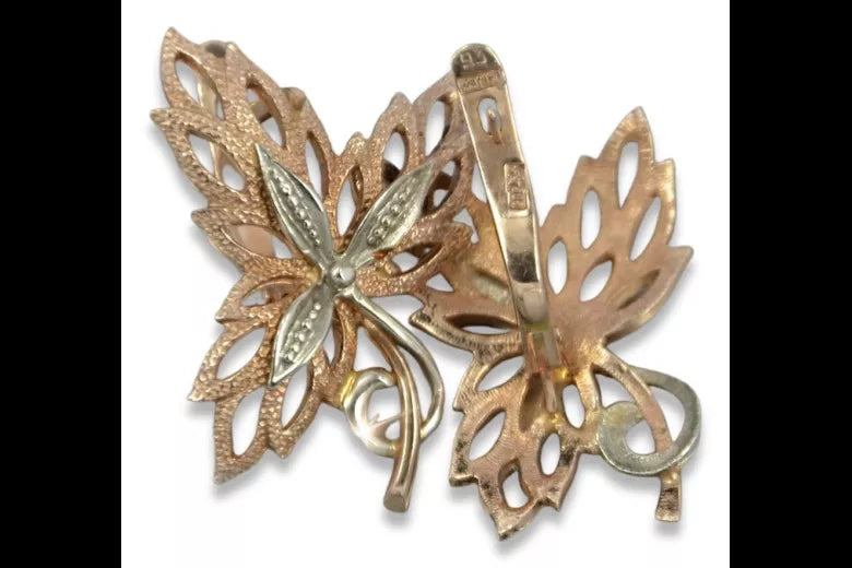 Vintage rose pink 14k 585 gold maple leaf earrings ven096rw