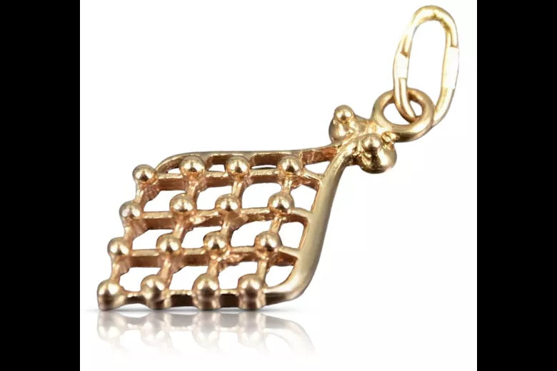 Vintage rose pink 14k 585 gold square Vintage pendant vpn029