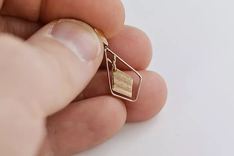 Vintage rose pink 14k 585 gold square Vintage pendant vpn003