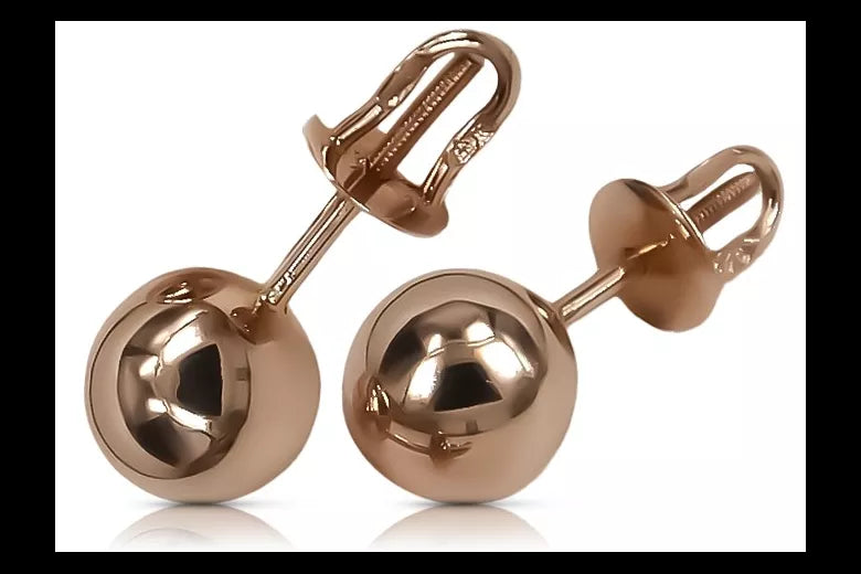 Vintage rose pink 14k 585 gold Vintage ball earrings ven043