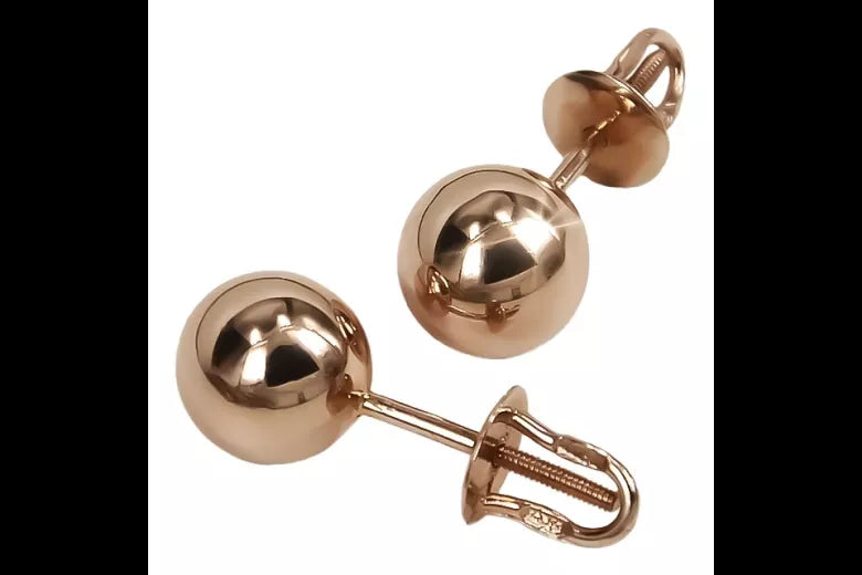 Vintage rose pink 14k 585 gold Vintage ball earrings ven043