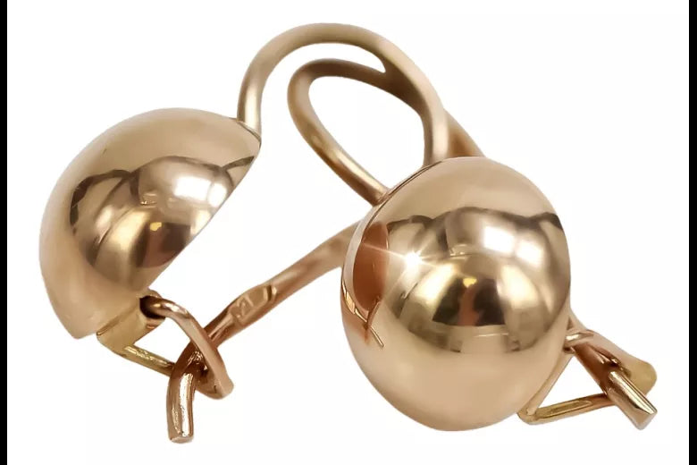 Vintage rose pink 14k 585 gold Vintage ball earrings ven072
