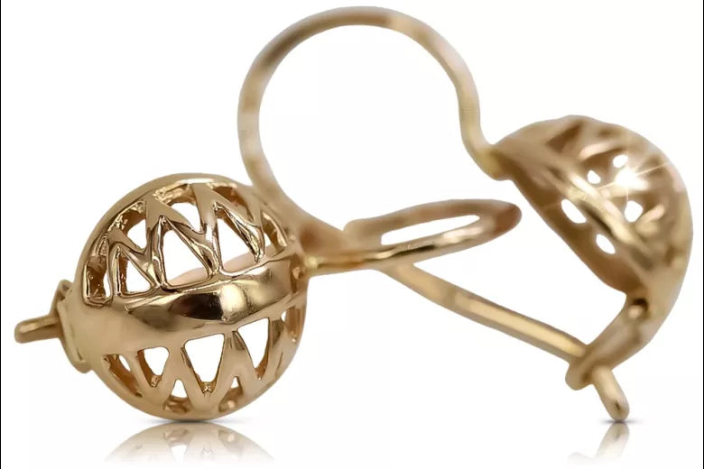 Vintage rose pink 14k 585 gold  Vintage ball earrings ven074