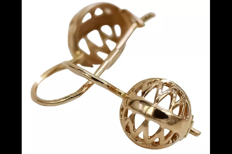 Vintage rose pink 14k 585 gold Vintage ball earrings ven074
