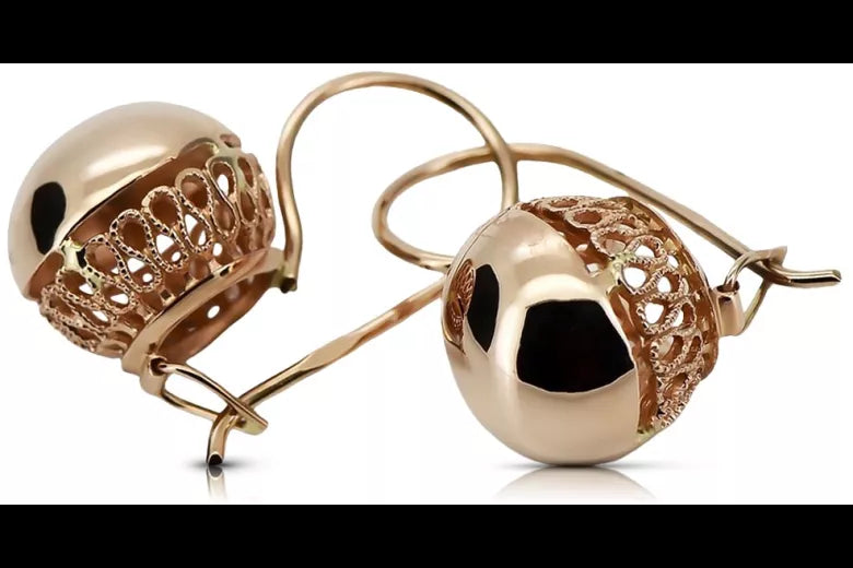 Vintage rose pink 14k 585 gold  Vintage ball earrings ven122