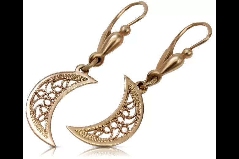 Vintage rose pink 14k 585 gold Vintage ball earrings ven174