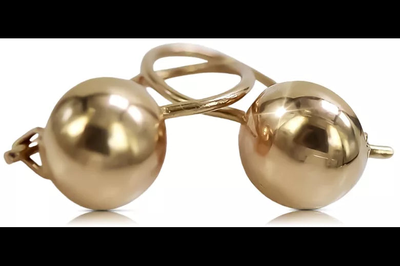 Vintage rose pink 14k 585 gold  Vintage ball earrings ven178
