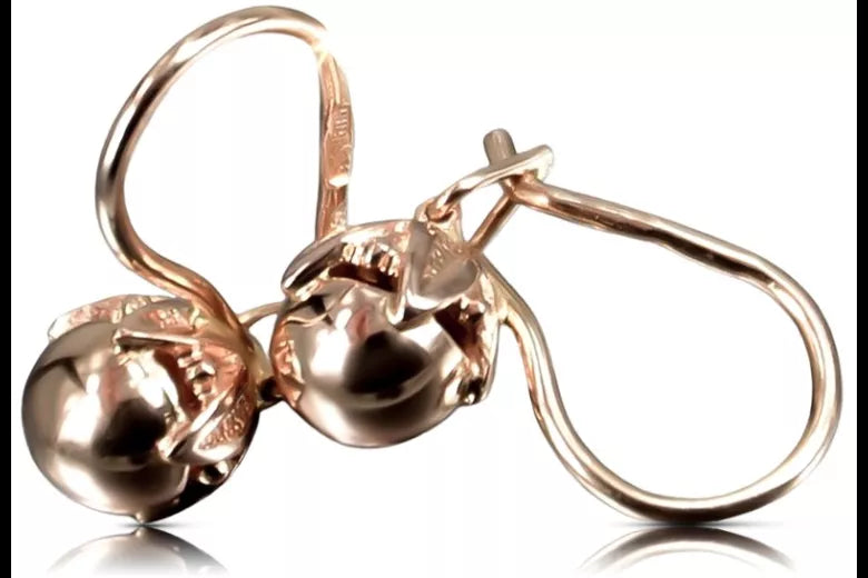 Vintage rose pink 14k 585 gold  Vintage ball earrings ven180