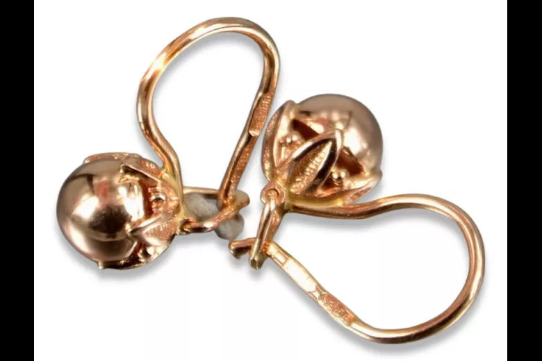 Vintage rose pink 14k 585 gold Vintage ball earrings ven180