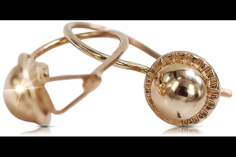 Vintage rose pink 14k 585 gold  Vintage ball earrings ven191