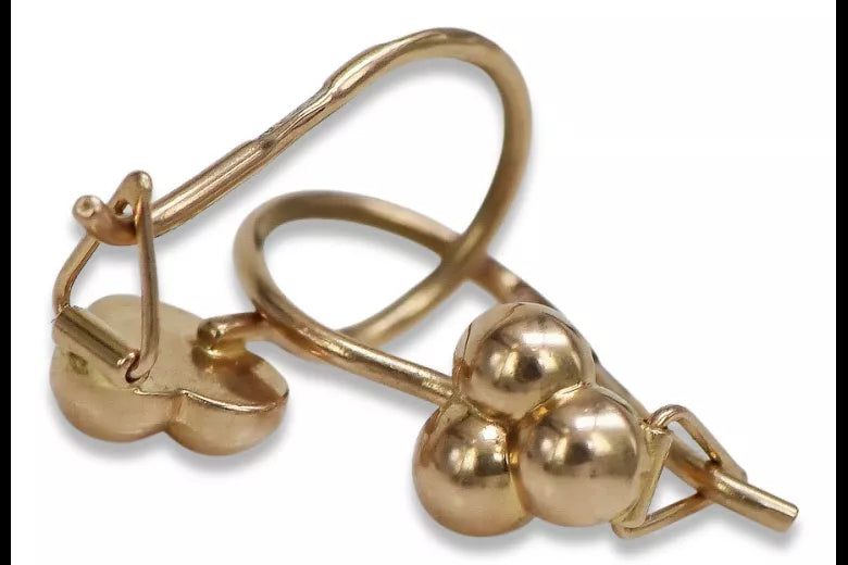 Vintage rose pink 14k 585 gold Vintage ball earrings ven198
