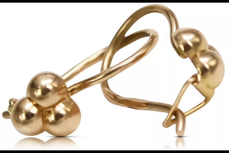 Vintage rose pink 14k 585 gold Vintage ball earrings ven198