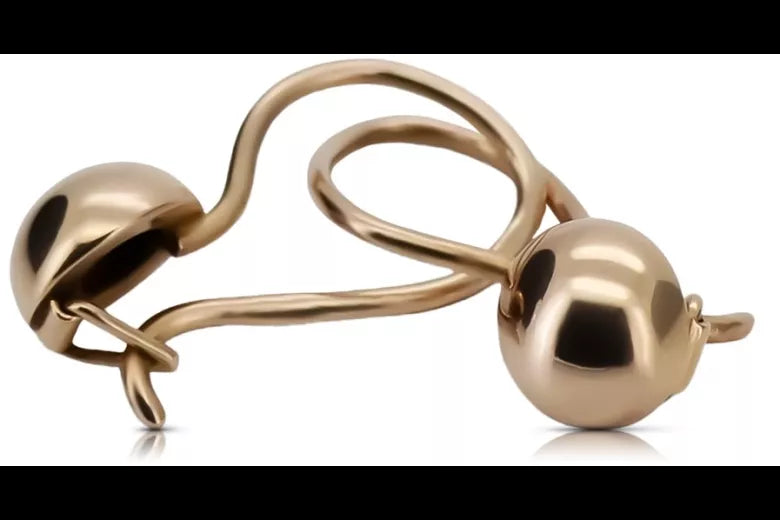 Vintage rose pink 14k 585 gold Vintage ball earrings ven199