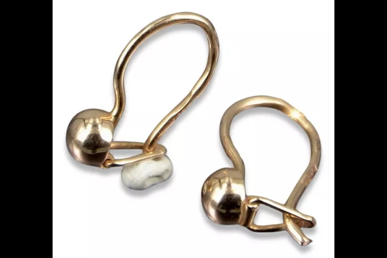 Vintage rose pink 14k 585 gold Vintage ball earrings ven296