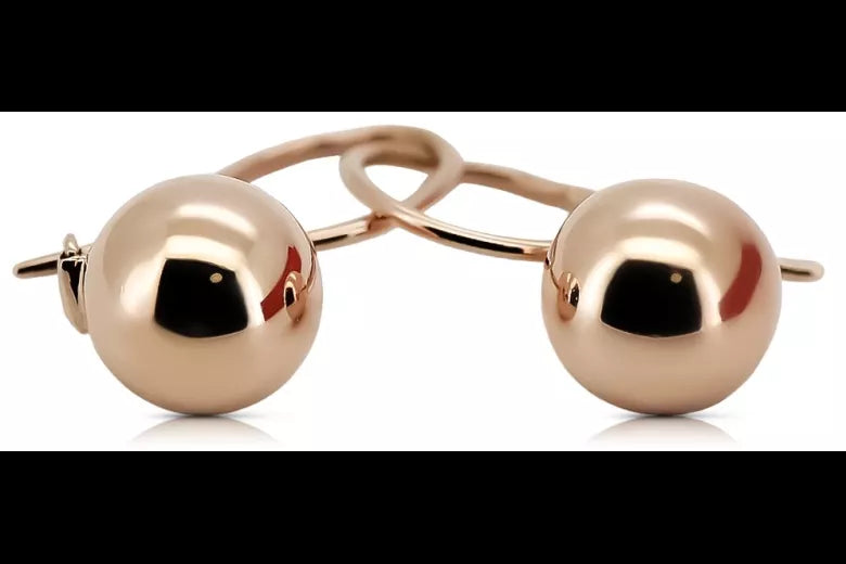 Vintage rose pink 14k 585 gold Vintage ball earrings ven007