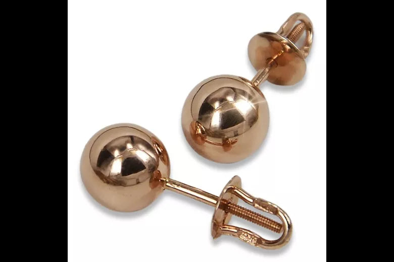 Vintage rose pink 14k 585 gold Vintage ball earrings ven085