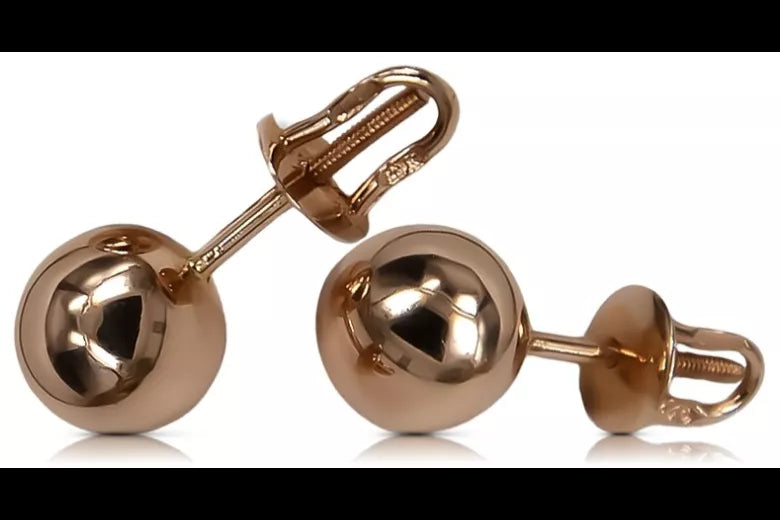 Vintage rose pink 14k 585 gold Vintage ball earrings ven085