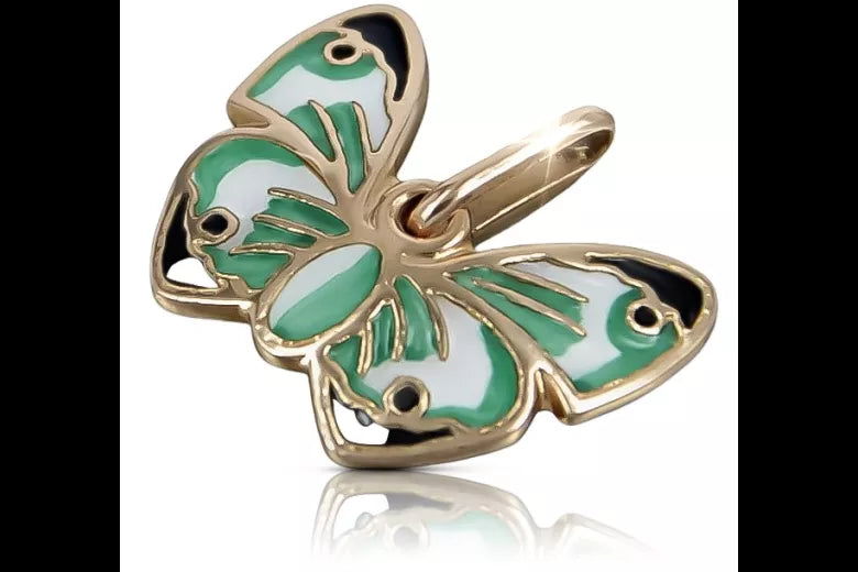 Vintage rose pink 14k 585 gold Vintage butterfly pendant vpn022