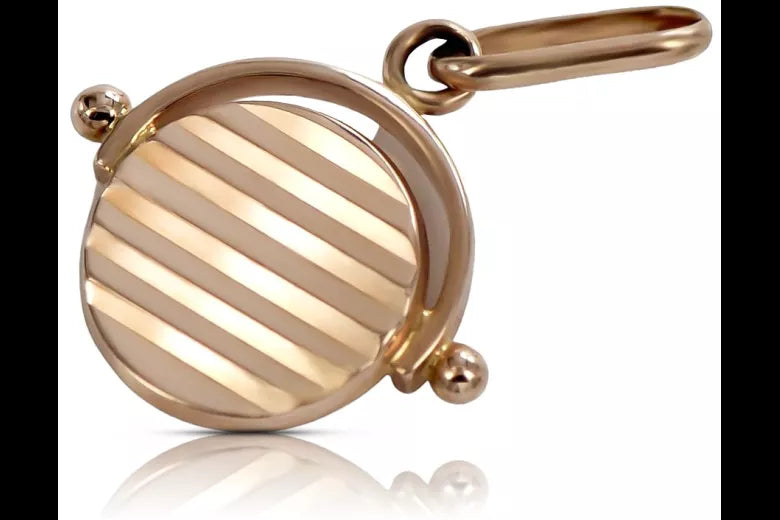 Vintage rose pink 14k 585 gold Vintage circle pendant vpn032