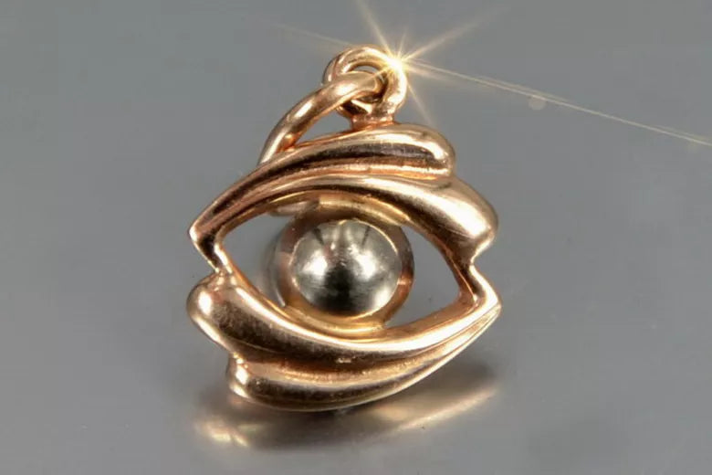 Vintage rose pink 14k 585 gold Vintage eye pendant vpn078