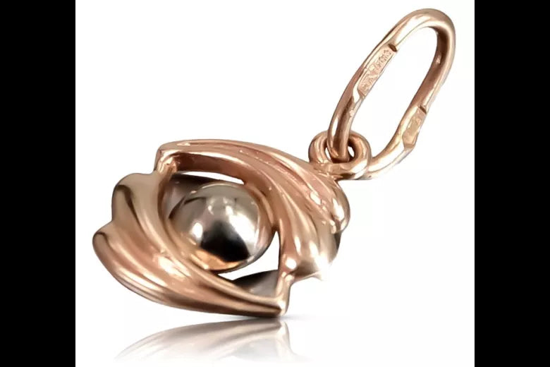 Vintage rose pink 14k 585 gold Vintage eye pendant vpn078