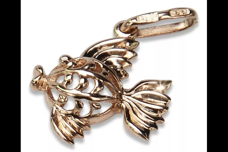Vintage rose pink 14k 585 gold Vintage fish pendant vpn021