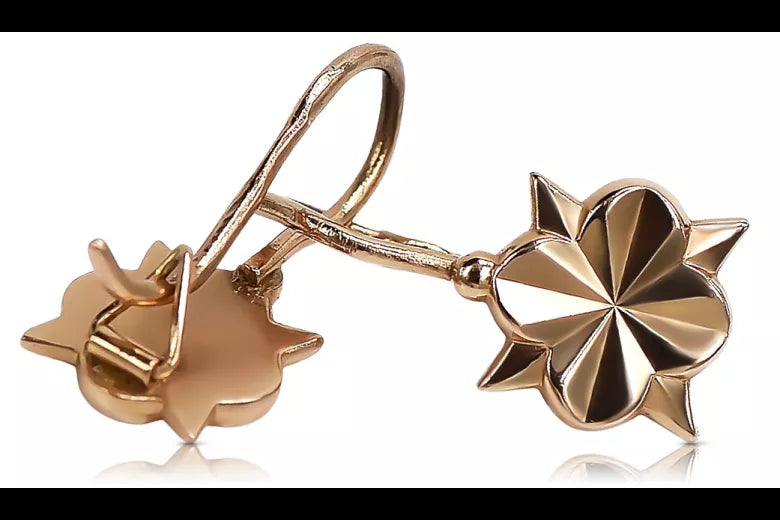 Vintage rose pink 14k 585 gold Vintage flower earrings ven002