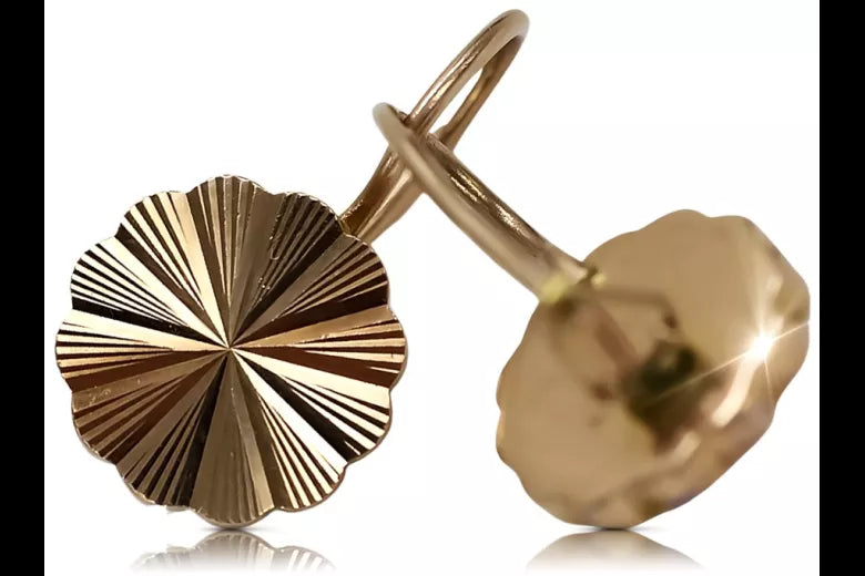 Vintage rose pink 14k 585 gold Vintage flower earrings ven135