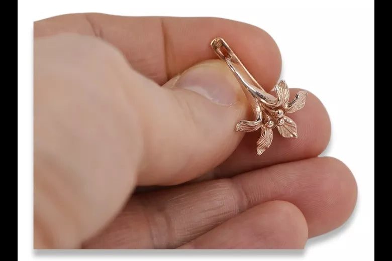 Vintage rose pink 14k 585 gold Vintage flower earrings ven222