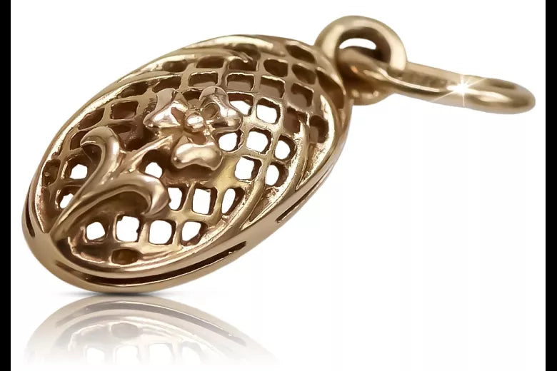 Vintage rose pink 14k 585 gold Vintage flower pendant vpn036