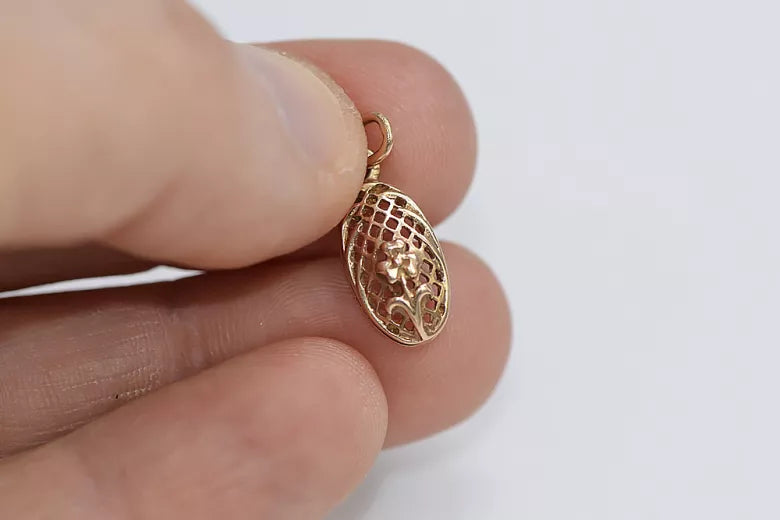Vintage rose pink 14k 585 gold Vintage flower pendant vpn036