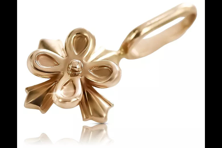 Vintage rose pink 14k 585 gold Vintage flower pendant vpn043