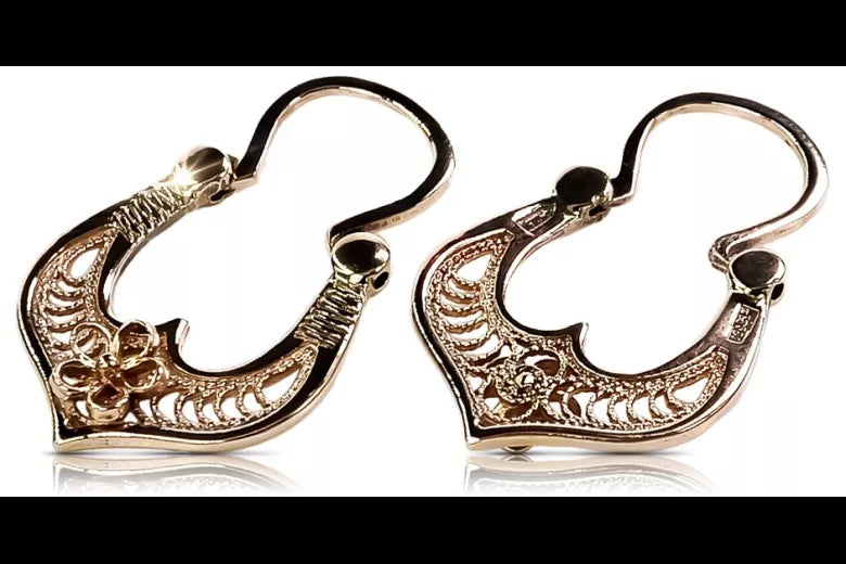 Vintage rose pink 14k 585 gold Vintage Gipsy earrings ven041