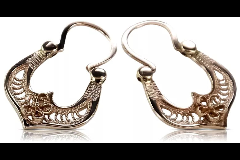 Vintage rose pink 14k 585 gold Vintage Gipsy earrings ven041