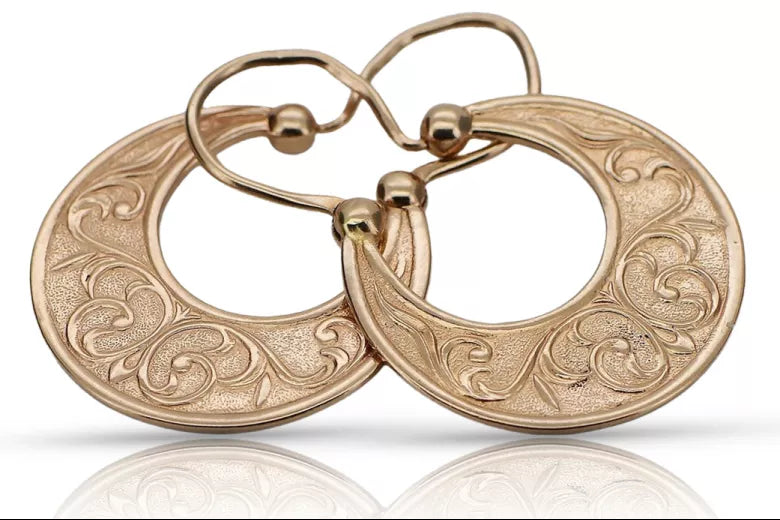 Vintage rose pink 14k 585 gold  Vintage Gipsy earrings ven050