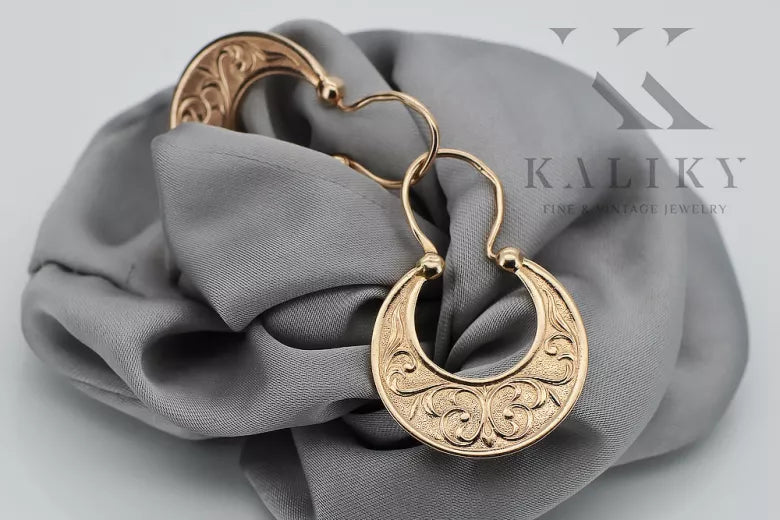 Rose pink 14k 585 gold Vintage Gipsy earrings ven050r